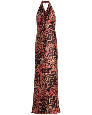Christopher John Rogers Printed Satin Cowl-Neck Halter Gown - Red