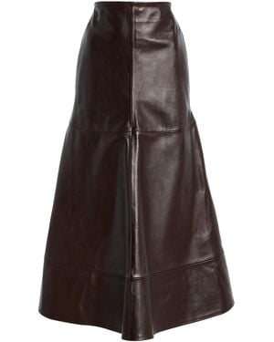 Brandon Maxwell The Preston Flared Leather Midi Skirt - Brown