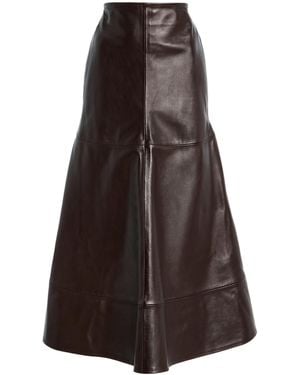 Brandon Maxwell The Preston Flared Leather Midi Skirt - Brown