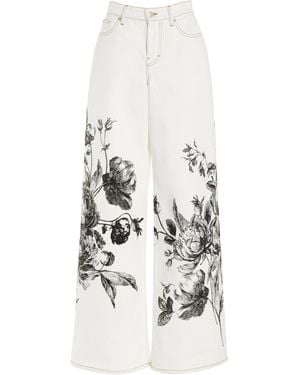 Erdem Printed Rigid High-Rise Wide-Leg Jeans - White