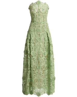 Zuhair Murad Corseted Silk-Blend Macrame Midi Dress - Green