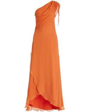 ANDRES OTALORA Copitas Asymmetric Silk Chiffon Maxi Dress - Orange