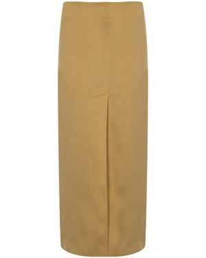 Zeynep Arcay Double Slit Midi Sateen Skirt - Natural