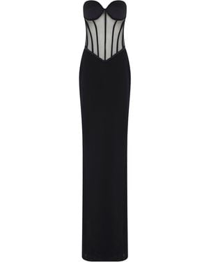 The New Arrivals Ilkyaz Ozel Tara Mesh-Detailed Silk-Satin Corseted Maxi Dress - Black