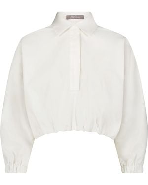 Lela Rose Cotton Poplin Long Sleeve Top - White
