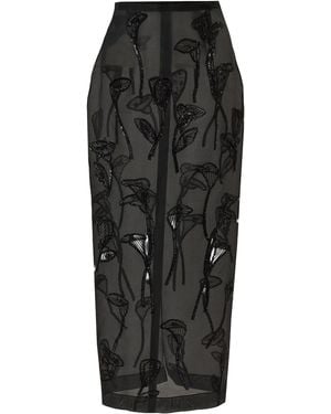 Carolina Herrera Embellished Crepe Silk Organza Ankle-Length Skirt - Black