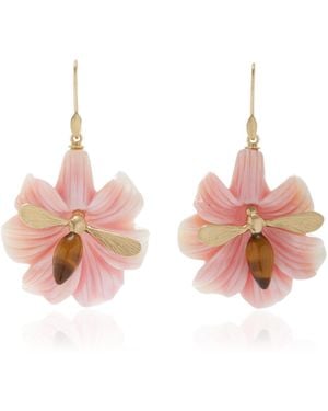 Annette Ferdinandsen Pollinator 14k Yellow Gold Conch, Tiger's Eye Earrings - Pink