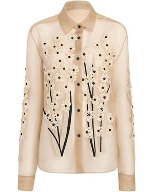 KHAITE Argo-Embroidered Silk Organza Shirt - Natural