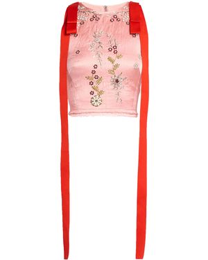 Erdem Embroidered Satin Cropped Top