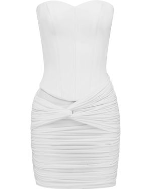 Alex Perry Corset-Waist Ruched Jersey Mini Dress - White