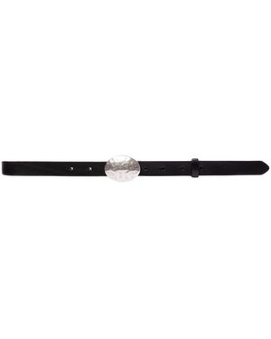 Black Suede Studio Sable Leather Belt - White