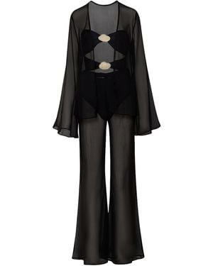 Baobab Gem Sheer Wide-Leg Trousers - Black