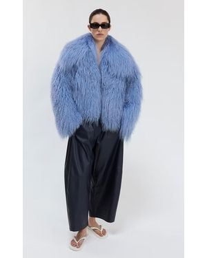 UTZON Jaci Oversized Long-Hair Shearling Jacket - Blue