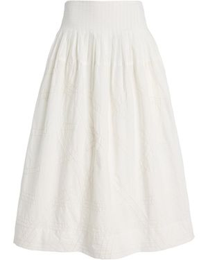 Sea Camden Shirred Cotton Poplin Midi Skirt - White