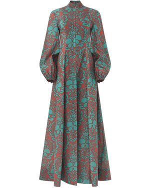 Dar Zéro Studio Damask Organza Mock Neck Duster - Green
