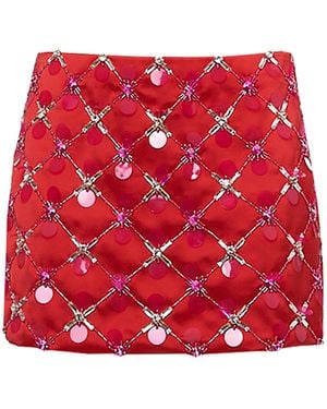 DES_PHEMMES Duchess Mini Skirt With Geometric Embroidery - Red