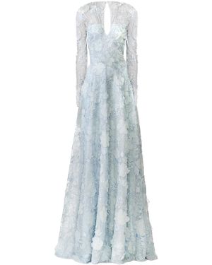 Naeem Khan Floral V-Neck Lace Gown - Blue
