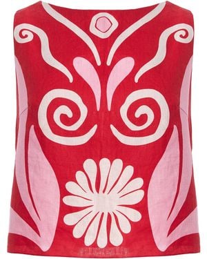 Cala De La Cruz Avelino Printed Linen Top - Red