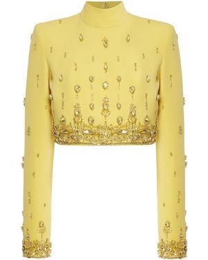 Zuhair Murad Crystal-embellished Cady Turtleneck Crop Top - Yellow