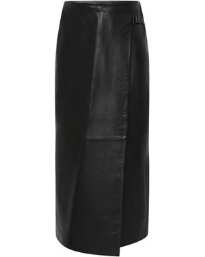 St. Agni Wrap-Front Leather Midi Skirt - Black