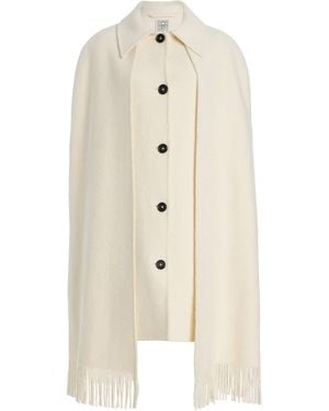 TOTEME Fringed Wool-Blend Cape Coat - White