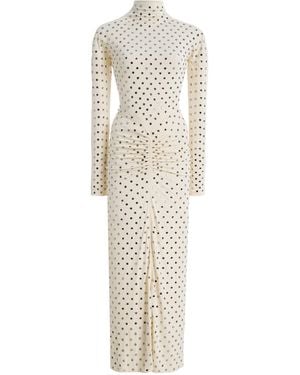 Alaïa Alaã¯A Ivory Draped Jersey Rhinestone-Embellished Long Dress - White