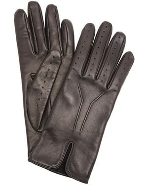 Saint Laurent Slit Leather-Silk Gloves - Grey