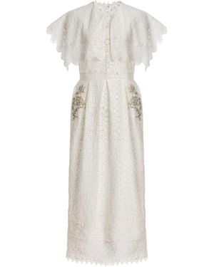 Erdem Embellished Lace Cotton Midi Cocktail Dress - White