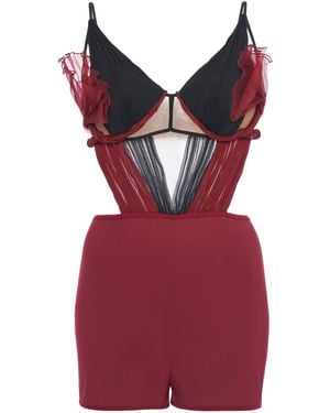 Nensi Dojaka Flower Petal Silk Playsuit - Red