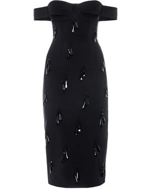 DES_PHEMMES Bead-Embellished Off-The-Shoulder Midi Dress - Black