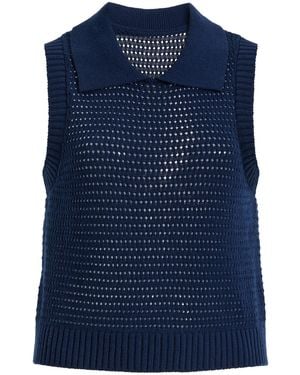 Matthew Bruch Cable Mesh Cotton-Blend Collared Tank Top - Blue