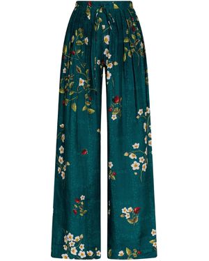 Agua Bendita Cocada Pleated Wide Leg Linen Trousers - Green