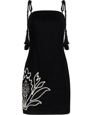 ANDRES OTALORA Haath Embroidered Linen Mini Dress - Black