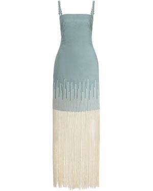 ANDRES OTALORA Exclusive Mar Caribe Fringed Linen Maxi Dress - Blue