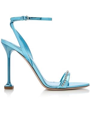 Miu Miu Crystal-trimmed Metallic Leather Sandals - Blue