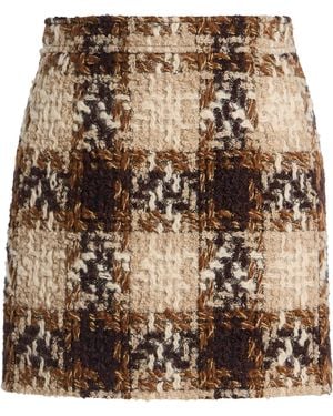 Saint Laurent Checked Tweed Mini Skirt - Brown