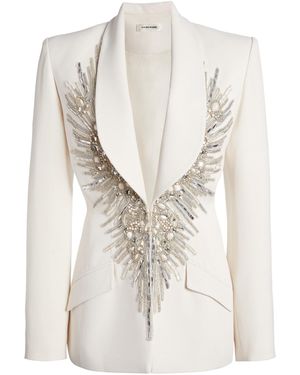 Zuhair Murad Heavy Cady Palm Leaf Embroidered Jacket - White