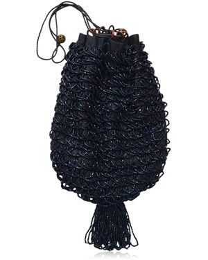 Lucia Zolea Peacock Glass Beaded Fringed Purse - Blue