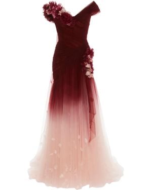 Marchesa Off The Shoulder Ombre Dress - Red