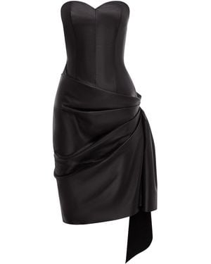 Alex Perry Draped Leather Mini Dress - Black