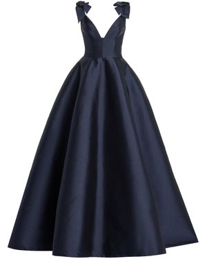 Monique Lhuillier Bow-detailed Silk-blend Gown - Blue