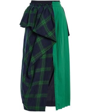 Ashlyn Cascade Plaid Linen Midi Skirt - Green