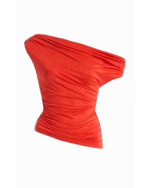 Significant Other Exclusive Nala Off-The-Shoulder Ruched Jersey Top - Red