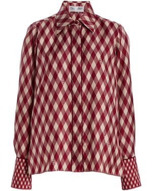 Oscar de la Renta Argyle Silk-Twill Blouse - Red