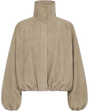 St. Agni Balloon Stand Collar Suede Leather Jacket - Natural