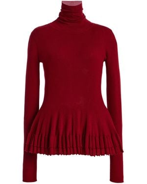 Ashlyn Merritt Turtleneck Wool-Silk Top - Red