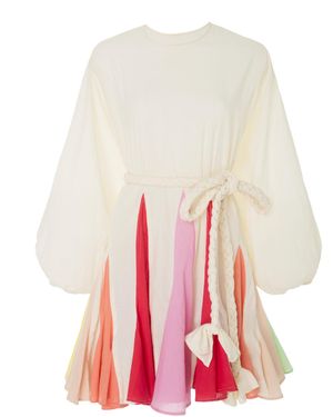 RHODE Ella Belted Pleated Cotton Mini Dress - White