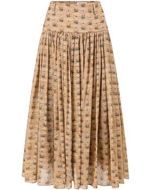 Into The East Rose Panelled Pintuck Relaxed Cotton Maxi Skirt - Natural