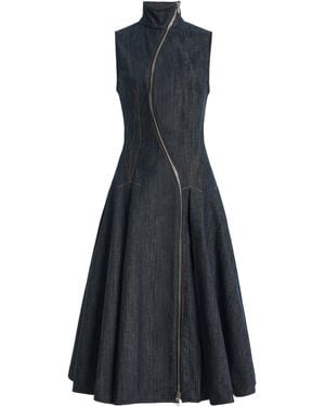 LAQUAN SMITH Curved Zipper Denim Midi Dress - Blue
