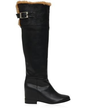 Reike Nen Fur-lined Thigh-high Boots - Black